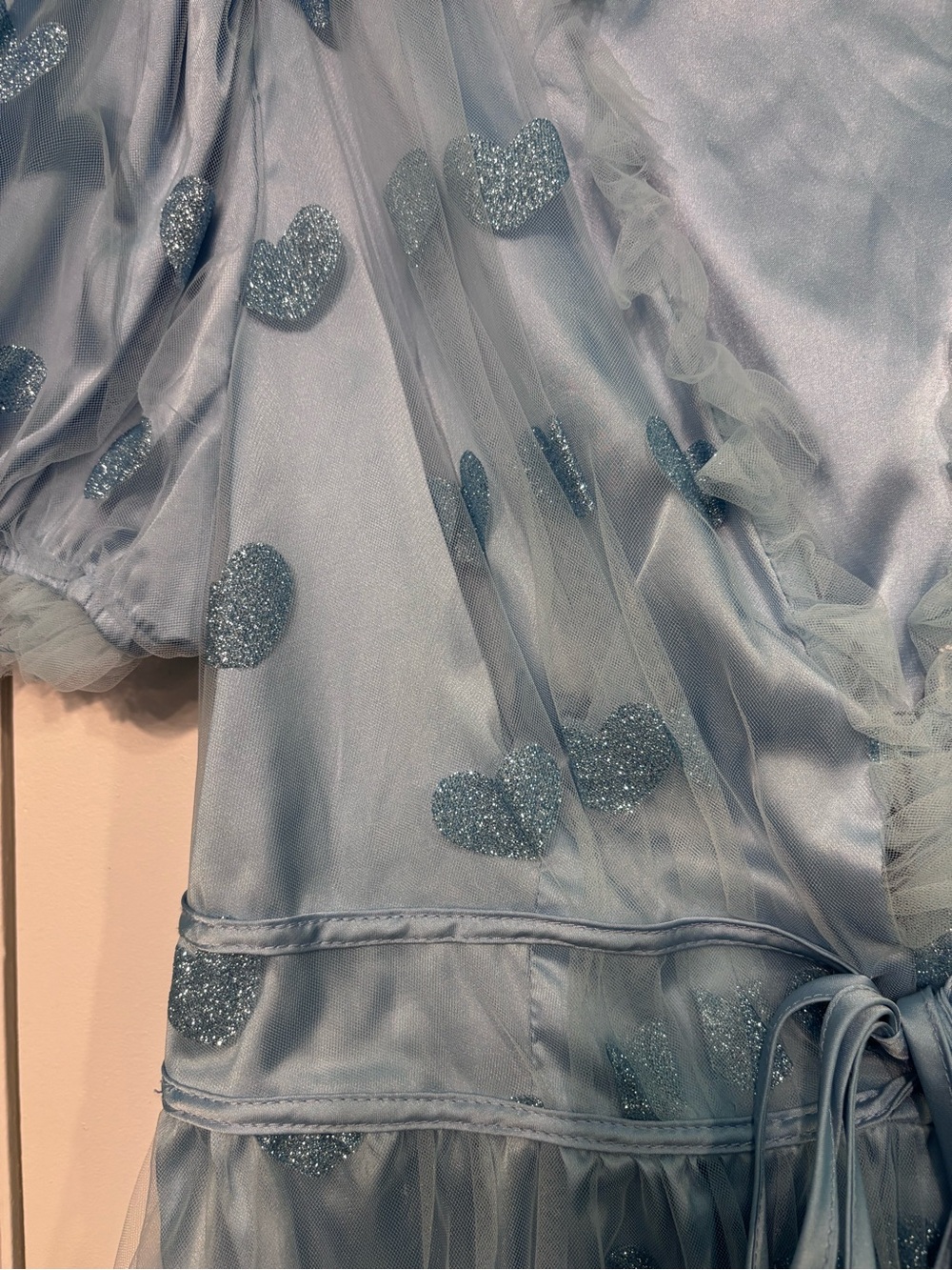 Cider Powder Blue Glitter Heart Mesh Mini Dress - Picture 2 of 4